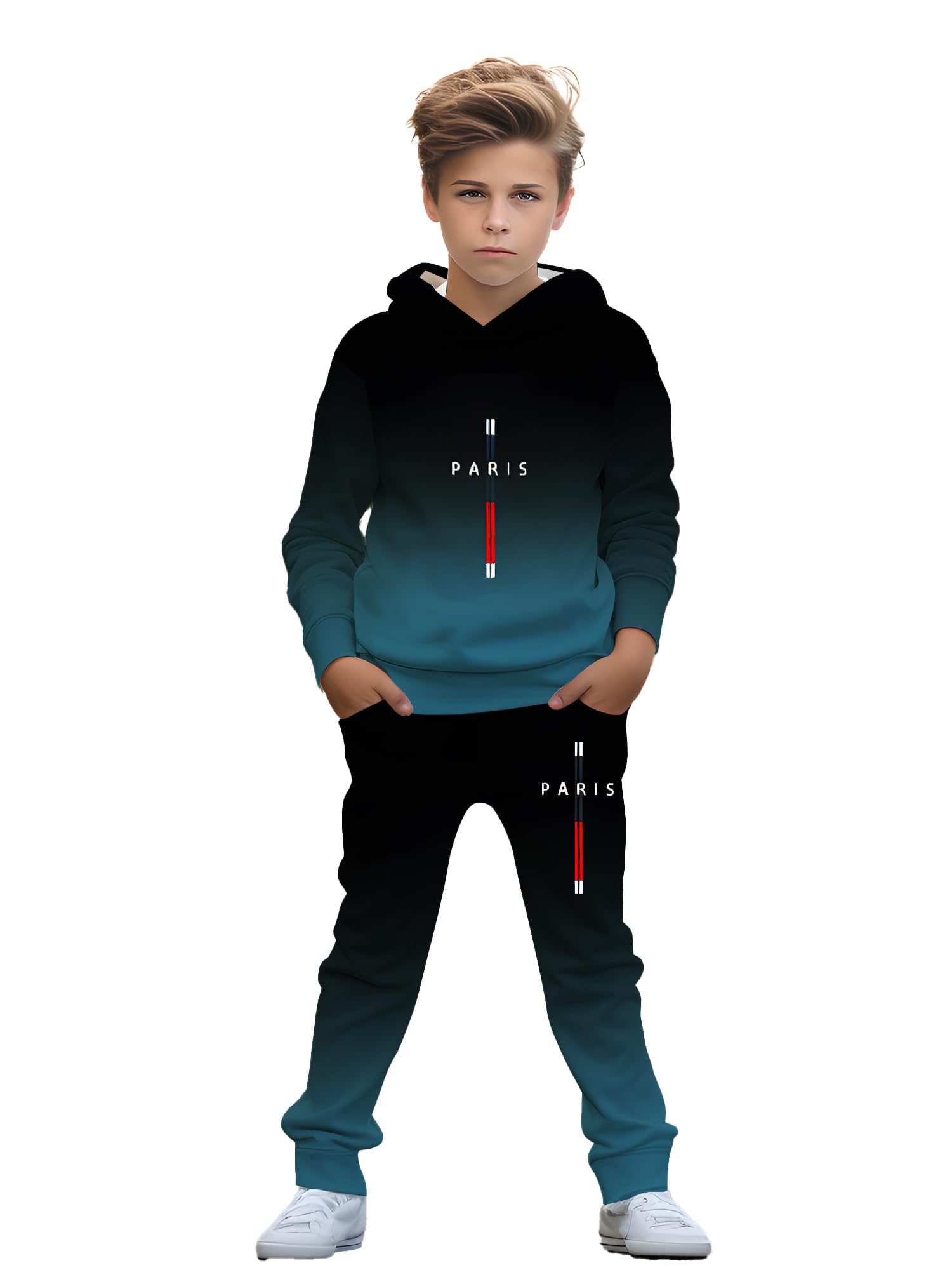Boy, casual wear. Suitable for boys aged 5 to 14, comfortable spring and autumn hooded sweatshirt sets and long pants sets.
