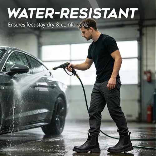 Image of Unisex-Adults Steel Toe Chelsea Boots, Men's Industrial Construction Shoes, Waterproof, Lightweight, Comfortable, Non-slip Safety Boots