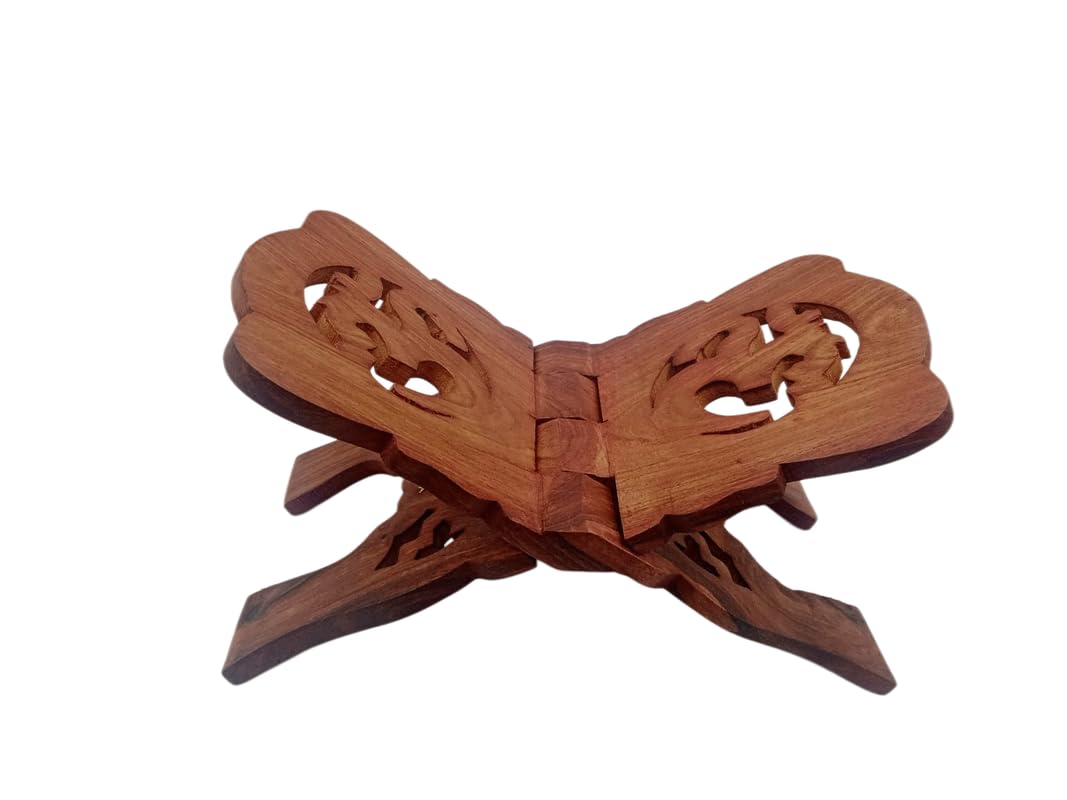 Wooden Hand-Carved Book Stand for Quran, Bible, Gita, Rehal Stand with OM Design for Easy Reading and Display - (12 Inch)