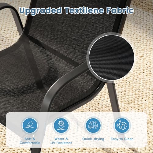 Image of DIFY Patio Chairs Set of 2, Stackable Outdoor Dining Chairs Set with Breathable Textilene High Back and All-Weather Metal Frame for Garden, Backyard, Deck, Dark Grey