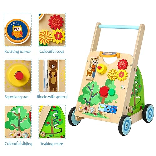 Activity Walker, Wooden Baby Walker, Toddler Push Walking Toy, Learning Activity Stroller, Sit to Stand Walker for Girls and Boys 1-3 Years Old, Great Children's Day Gift for Kids - Image 3