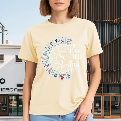 Image of Mahjong Shirts for Women-Mahjong Tiles Clock Short Sleeves | Soft Lightweight Crew Neck Shirt Great for Mahjong Party Gatherings Game Night Gift Tee for Mahjong Players