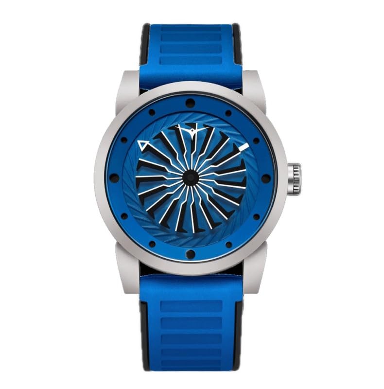 Montre ZINVO Air Blade Rush Automatique avec Cadran Rotatif Turbine et Bracelet Bleu