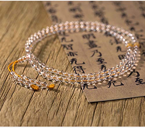 Feng Shui， Bracciale Feng Shui, Bracciale con perline Buddha Mala Cristallo bianco 108 Perline Ornamento di giada Perlina Bracciale elasticizzato con pietre preziose Fatto a mano Zen Pace Tranquillità