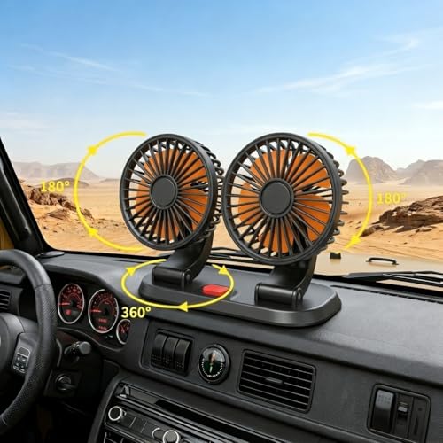 Dervyxious Dual Head Car Fan,Adjustable Car Cool Fan, Dual Head 360° Rotating Portable Car Fan with 2-Speed Control, 24V Cigarette Lighter Powered, Low Noise, Strong Airflow for Caravan Sedan SUV by Dervyxious - Used condition - Image 5