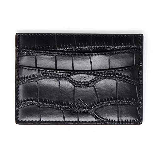 STEALTH Wallet - Porte-cartes Minimaliste avec Blocage RFID - Portefeuille et Cartes de Crédit en Cuir Véritable mince de Style Crocodile - Portefeuilles Haut de Gamme & Protection sans Contact (Noir) Cover