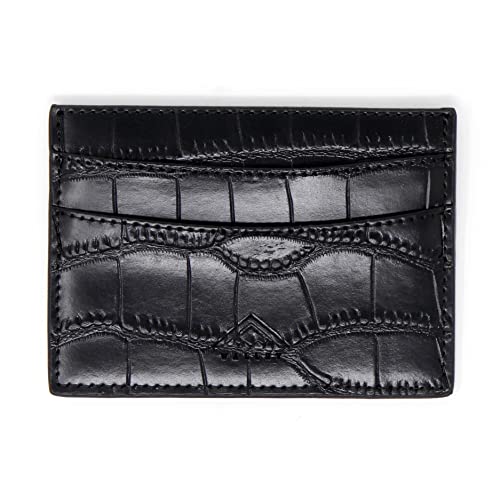 Stealth Wallet RFID Card Holder - Slim Minimalist Genuine Leather Bank & Credit Cards Holders - Premium Wallets with Contactless Cards Protection Security and Gift Box (Black Crocodile)