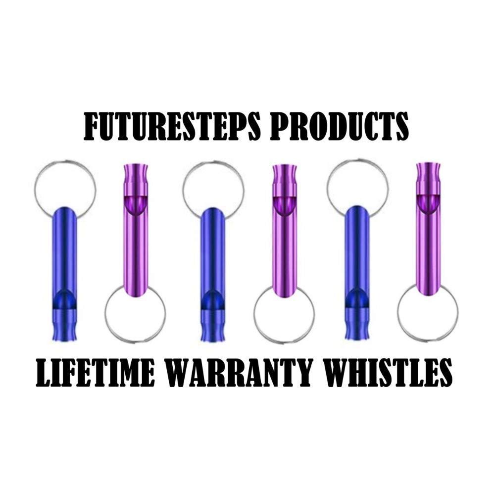 FUTURESTEPS 6 Pack Emergency Whistles EDC High Pitch Double Tubes Survival Lifeguard Whistle Keychain Outdoor Camping Hiking Boating Hunting Fishing