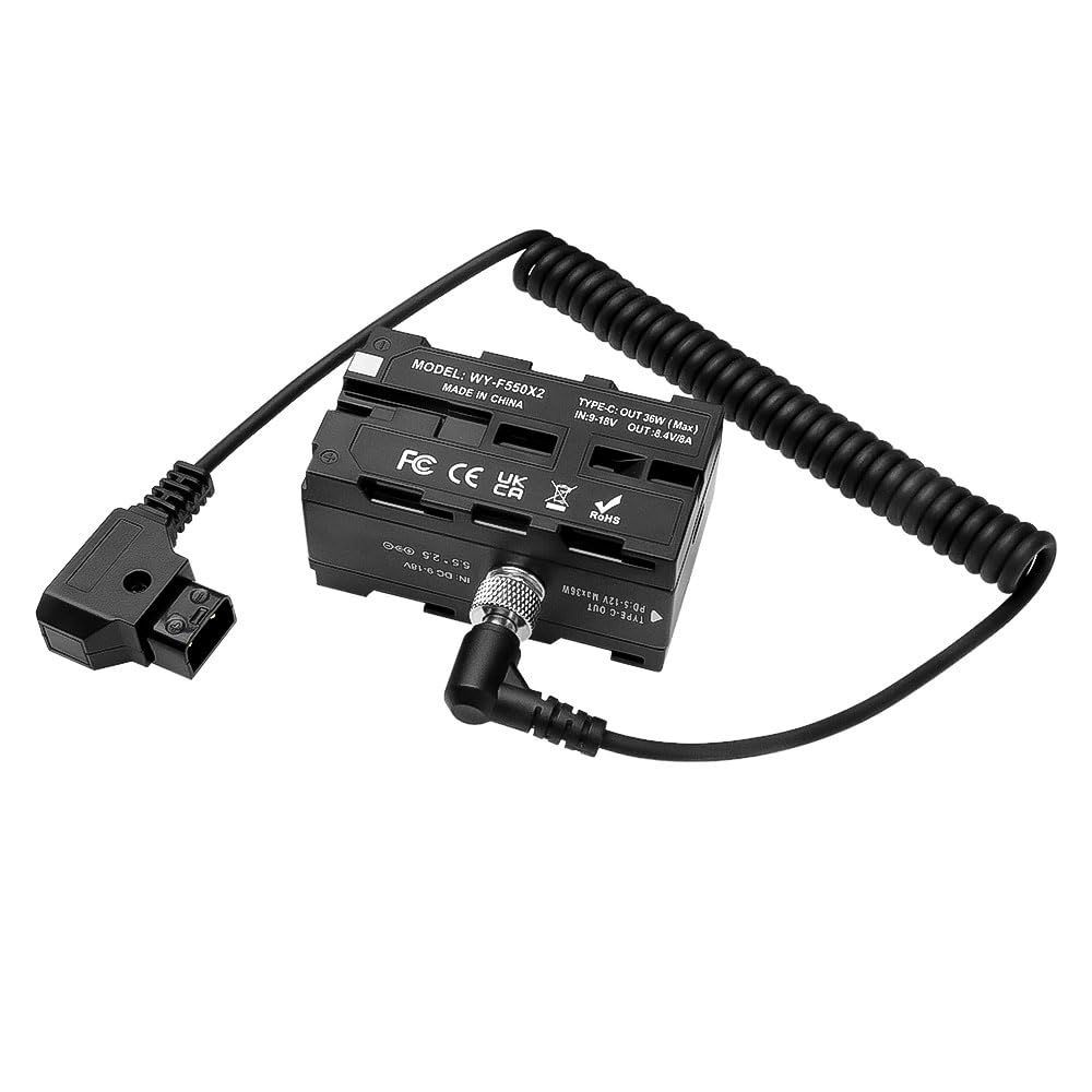 Alvin's Cables D-tap au câble double face batterie factice NP-F pour Atomos Ninja|Smallhd|Moniteur Feelworld,NP-F550|F570|F770 Adaptateur d'alimentation de batterie factice avec port de type C