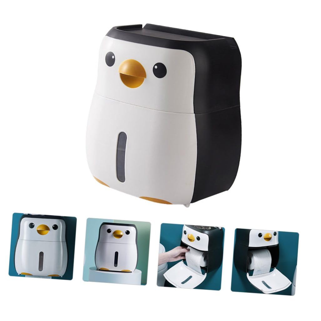 Ipetboom Wasserfeste Toilettenpapierbox aus Kunststoff ohne Bohren mit Pinguin Design Weiß für Hotel Badezimmer und Haushalt als Praktischer Rollenpapierhalter