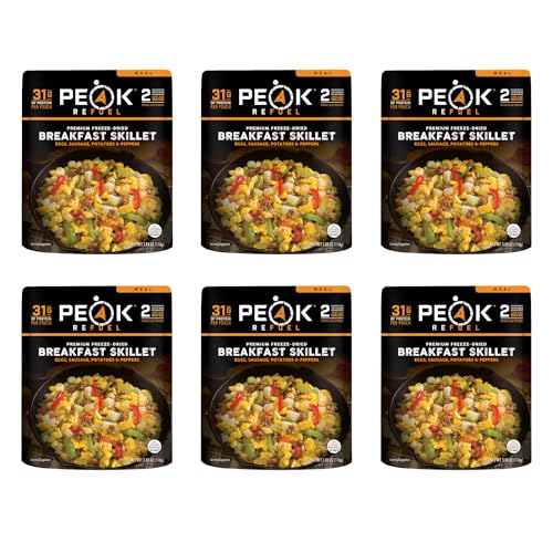 Peak-Refuel-Breakfast-Skillet-39g-Protein-680-Calories-100-Real-Meat-Premium-Freeze-Dried-Backpacking-Camping-Food-2-Servings-Ideal-MRE-Survival-Meal-6-Pack