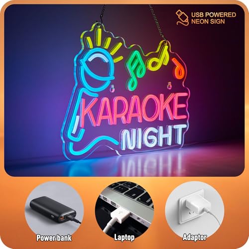 Image of Karaoke Night Neon Sign for Wall Decor Karaoke Bar Led Light Up Signs Wall Led lights Game Room Man Cave Pub Room Party Birthday