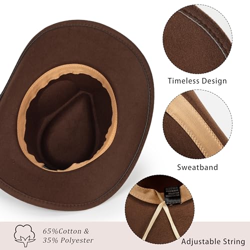 Women & Men Felt Western Cowboy Hat Classic Roll Up Brim Belt Buckle Cowgirl Fedora (M)