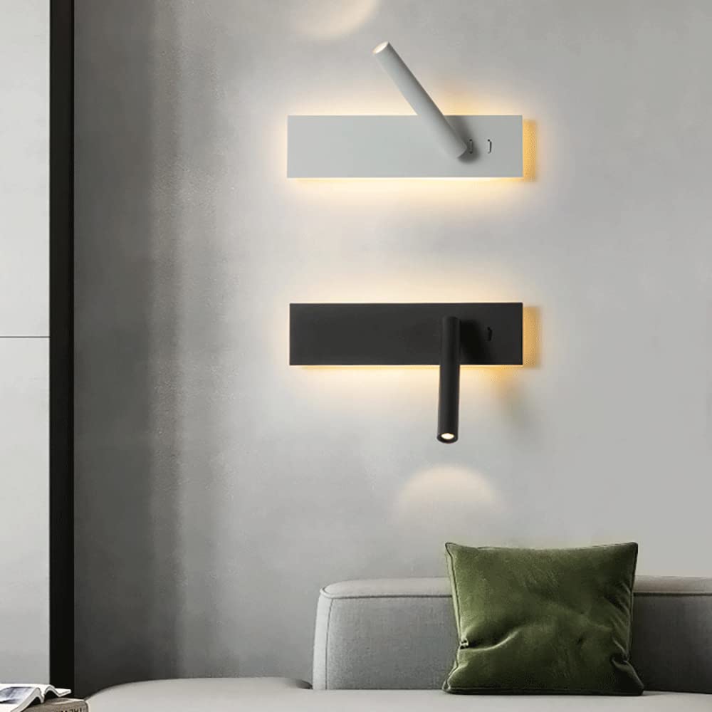 Lampka ścienna do czytania przy łóżku, mini lampy podświetlające, czarno-biały metalowy kinkiet ścienny z funkcją regulacji 350°, ultracienka ściana tła oświetlenie dekoracyjne nastrojowe świa