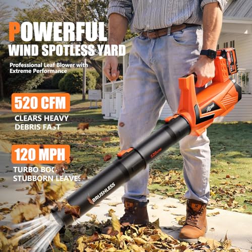 Image of 17000 RPM Cordless Leaf Blower with DECERK 7.8AH Battery - 530CFM Powerful Brushless Motor for Lawn Care, 5-Speed Turbo Electric Blower for Dust, Wet-Leaves, Car, Gutters, Lightweight Garden Tool