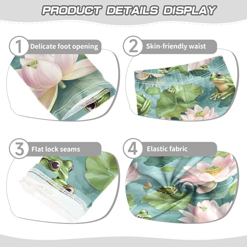 Boccsty Lotus Flowers Summer Watercolor Green Frogs Girls Leggings Kids Yoga Pants Dance Active Tights 4T3