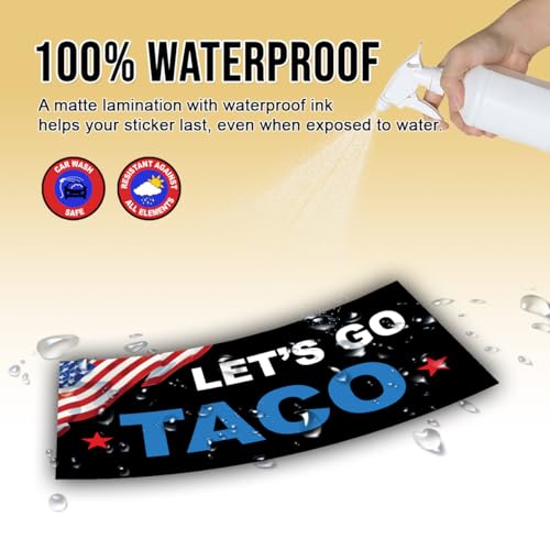 Image of Let's Go Taco Bumper Sticker Funny Food Humor US Flag Vinyl Decal for Car Truck, Waterproof UV-Resistant 7.5x3.75in