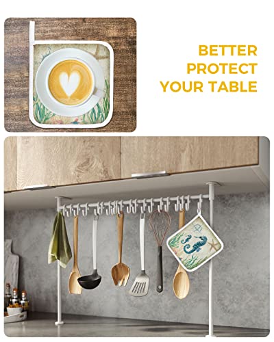 Pot Holder Set Of 4 Ocean Seahorse Seaweed Potholder Heat Proof Non-Slip Pot Holders,Retro Nautical Compass Hot Pads Potholders For Kitchen Cooking Baking Bbq #TOP5