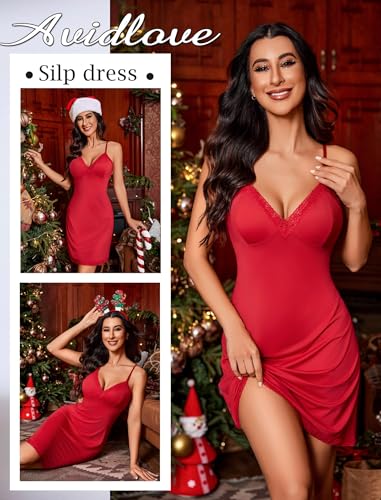 Image of Avidlove Spaghetti Strap Slip Dress Lace Trim Full Slips for Under Dresses Sexy Nightgown