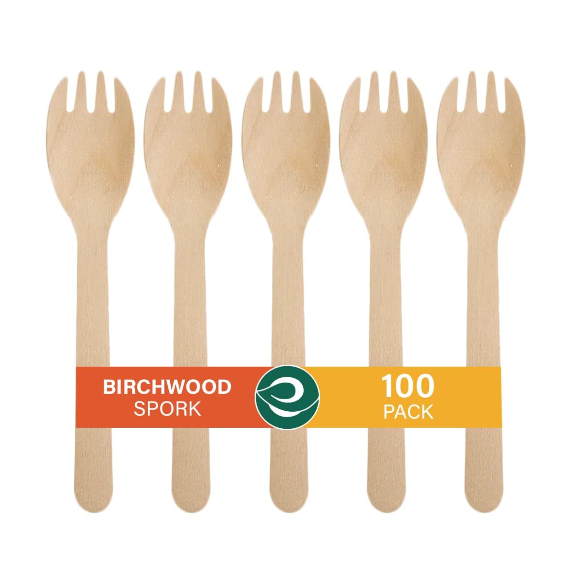 nalAmudhu Disposable Eco Friendly Wooden 16 cm Spork Dual Purpose 2 in 1 Spoon Fork (Wood, Pack of 100)