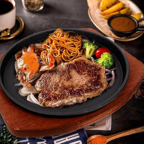 DOITOOL Cast Iron BBQ Non-Stick Round Grill Pan 8.27In Stovetop Induction Cooker Compatible Steak Plate for Home and Outdoor Cooking - Image 6