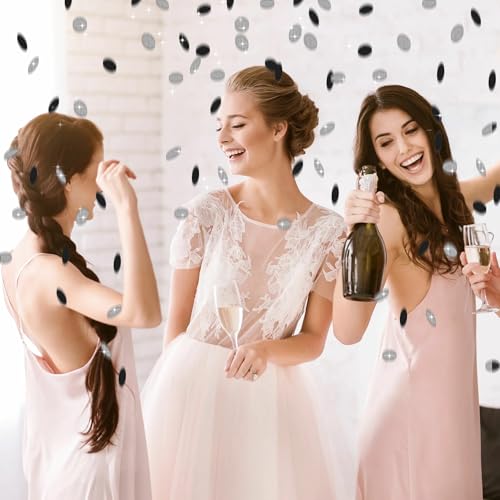 Image of 300Pcs Glitter Silver And Black Table confetti,Paper Circle Dots Confetti for Birthday Party Halloween Bachelorette Wedding Baby Shower Graduation Decorations