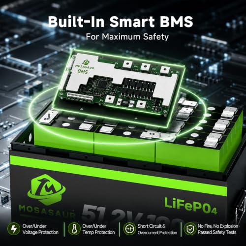 Image of 51.2V 100Ah LiFePO4 Lithium Golf Cart Battery -- Built-in 200A BMS, 58.4V 18A Charger, Bluetooth APP & LCD Display | 300A Peak & 5.12kWh Power, 4000+ Cycles & 3‑Year Warranty