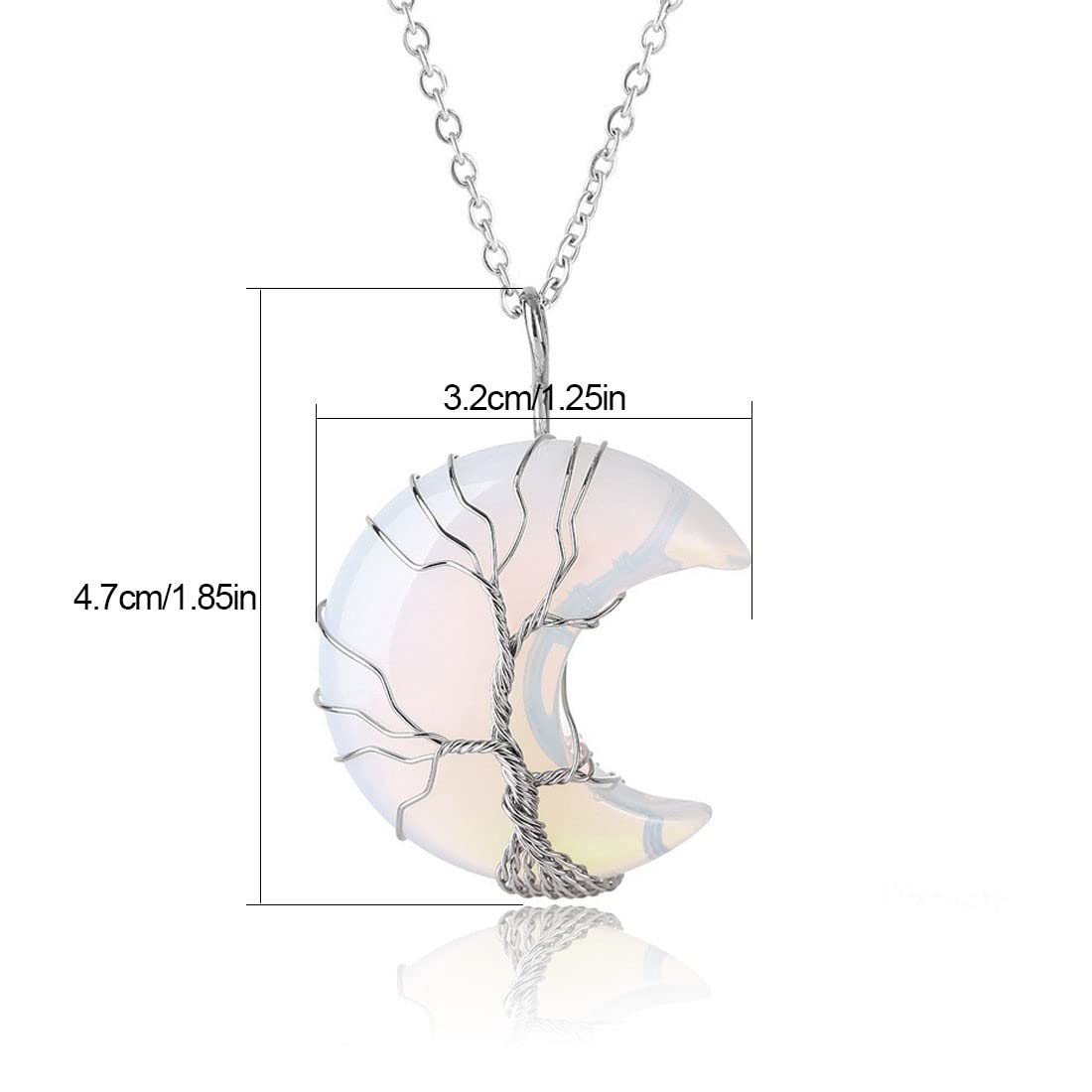 LICHUANUK Women's Tree of Life Quartz Crystal Necklace, Silver Chain with Moon Pendant, Ideal for Reiki Healing and Yoga Chakra Balance - Image 2