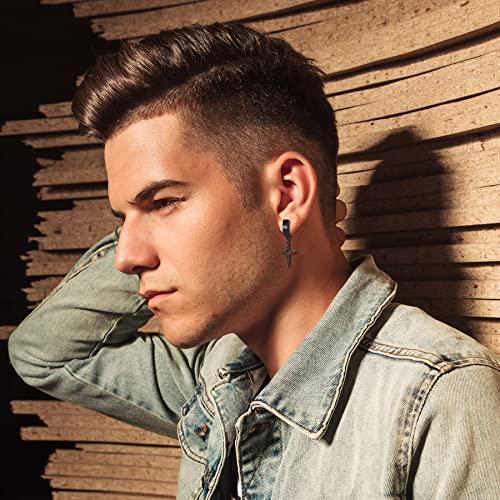 Rofusn 6 Pairs Hollow Star Earrings Dangle Hinged Men Earrings, Clip On Non-Pierced Stainless Steel Cross Hinged Hoop Earrings For Women #TOP3