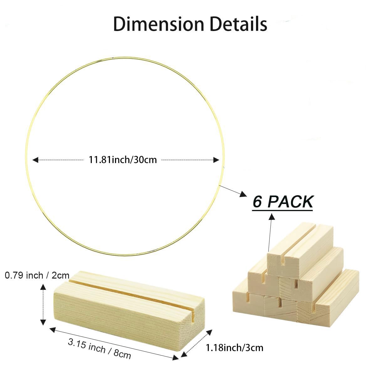 Set di 4 Cerchi Floreali in Metallo Dorato con 4 Supporti in Legno per Decorazioni di centrotavola Nuziali, ghirlande da Appendere al Muro, acchiappasogni e Materiali per lavori di