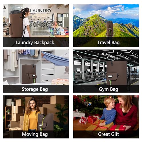 Image of laundry bag backpack,extra-large heavy duty laundry bags,laundry backpack for college students,drawstring closure (Brown)