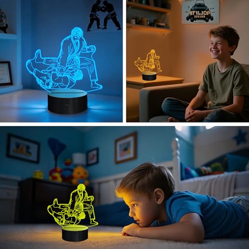 Image of OkiyiD Jiu Jitsu Gifts for Men Boys, Jiu-Jitsu 3D Night Light Illusion Lamp with 16 Colors Remote Controller, Jiu Jitsu Martial Arts Dojo Room Decor for Men Boys and Practitoners