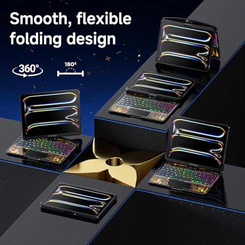 Image of Clear Wireless Keyboard Case for iPad Pro 13 Inch M5 /M4 2025 /2024 with Pencil Holder & Multi-Touch Trackpad, Visible PCB High-Tech Style, 3-Brightness & 7-Color Backlight, 360 Rotatable,Black