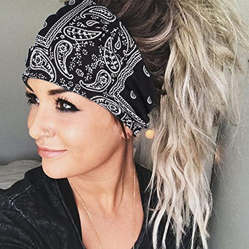 Vemalo Wide Headbands For Women, Boho Bandeau Head Bands, Workout Head Wraps, Stretch No Slip Hair Wraps Pack Of 4 (Stylish) #TOP1