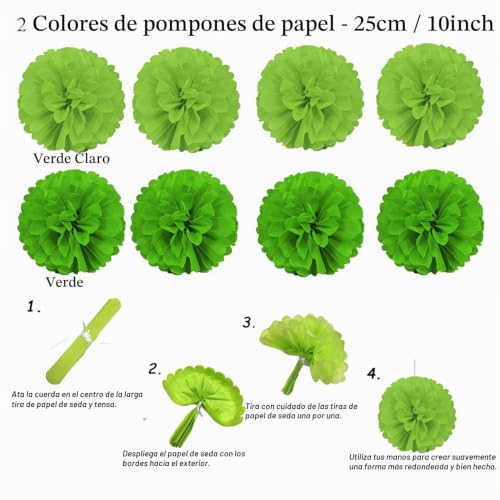 Miniatura 4 de Zerodeco Decorazione Di Festa, 21 Pezzi Ventilatori Di Carta, Pompons, Bandierine Triangolare, Ghirlande Per Decorazione Della Festa Nuziale Nozze Nidi Tatuaggi Nuziale Doccia Decorazione Verde
