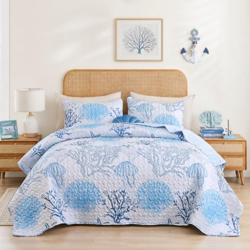 weigelia Coastal Quilt Bedding Set King Size, Lightweight Summer Bedspread
