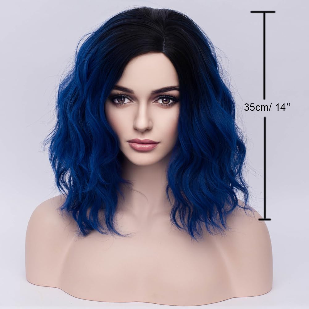 Amazon.com: BERON Black and Blue Wigs for Women Girls Short  display picture 3