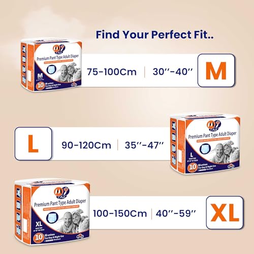 Image of Premium Unisex Pant Style Adult Diapers With Wetness Indicator, Elastic-Waist, Fast Absorption, Leakproof, Odour Lock & Anti-Bacterial | Large Size | 20 Count (Pack of 2)