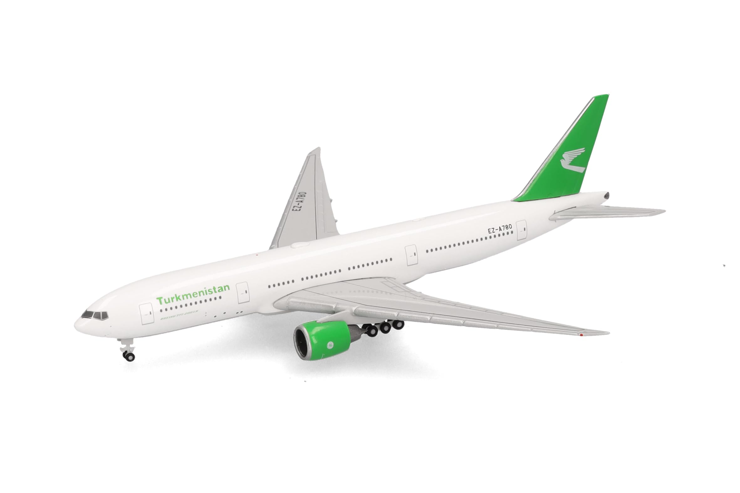 Herpa Modellflugzeug Turkmenistan Airlines Boeing 777-200LR Miniatur im Maßstab 1:500, Sammlerstück, Flugzeug Modell ohne Standfuß, Metall