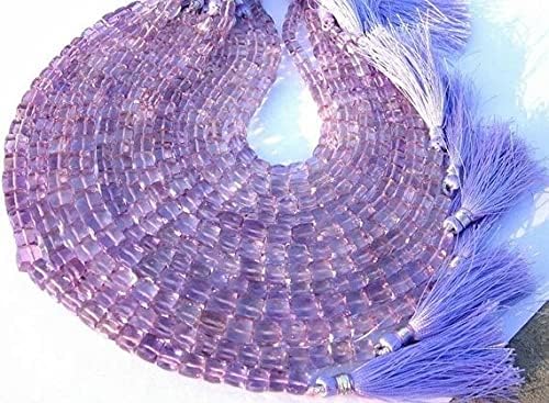 Pink Amethyst Faceted 3D Cubes Full 8 Inch Strand Size 5-6mm 8 Inches Strand. Long Strand
