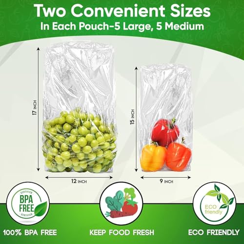 Produce Pouch 30-Pack (15M, 15L) - Extend Shelf Life, Reusable Produce Bags For Refrigerator, Keeps Fruits, Vegetables & Herbs Fresh Longer, Reusable Vegetable Bags with Twist-Ties