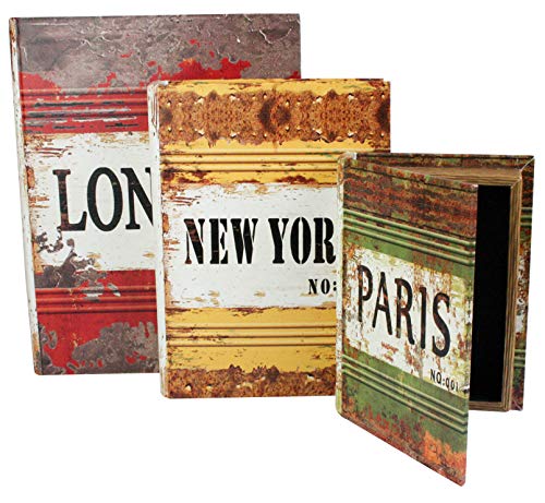 Emartbuy Set of 3 Secret Book KeepSafe Vintage Money Jewellery Keys Storage Box Gift - London New York Paris