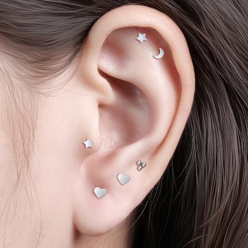 limerencia Titanium Threadless Flat Back Earrings Stud, 20G Press Fit Titanium Push Pop in Cartilage Tragus Labret Lip Medusa Conch Body Piercing Jewelry Hypoallergenic for Women Men3
