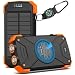 Solar Power Bank, Qi Portable Charger 10,000mAh External Battery Pack Type C Input Port Dual Flashlight, Compass (IPX4 Splashproof, Dustproof, Shockproof, Solar Panel Charging, DC5V/2.1A Input)