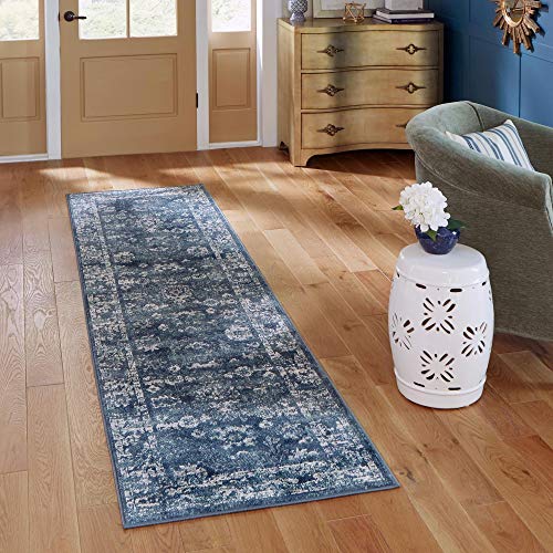 Rugs.com Charleston Collection Rug – 6 Ft Runner Navy Blue Low-Pile Rug Perfect for Hallways, Entryways