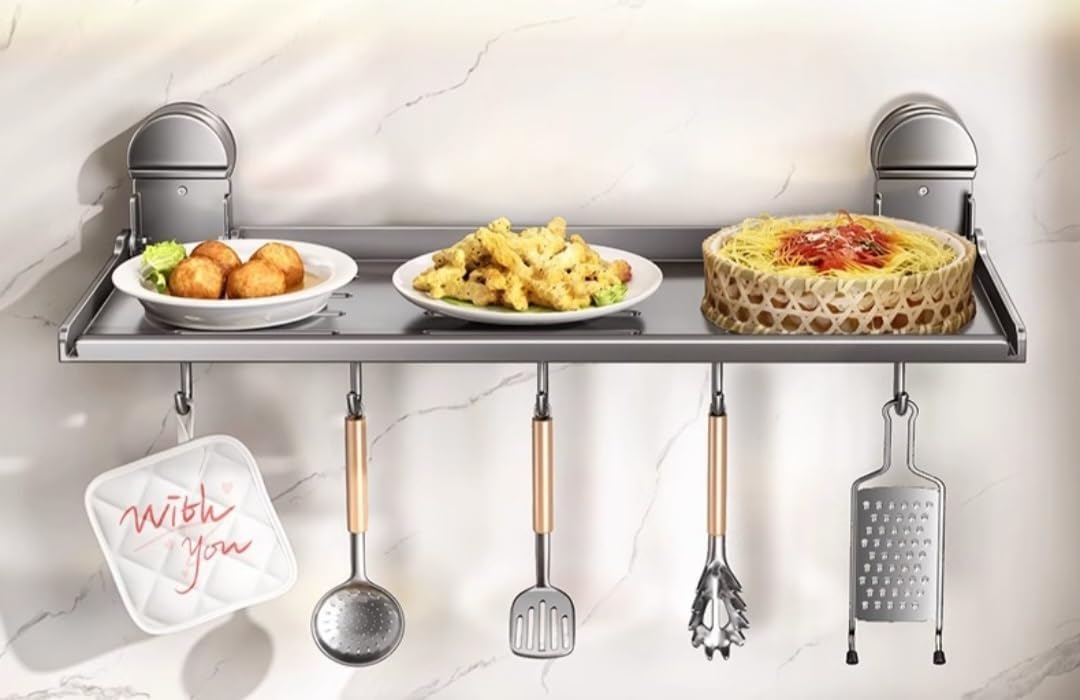 Suction Cup Food Prep Organizer, Wall Mounted Kitchen Utensil Tray Rack, Wall Mounted Storage Rack, Multi-Function Food Tray Rack