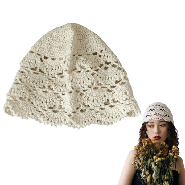WRITWAA Gorras vintage de ganchillo de algodón para mujer, bandanas de verano para mujer, diademas de algodón, gorro de encaje, gorro de iglesia, sombrero blanco para primavera y verano, sombrero