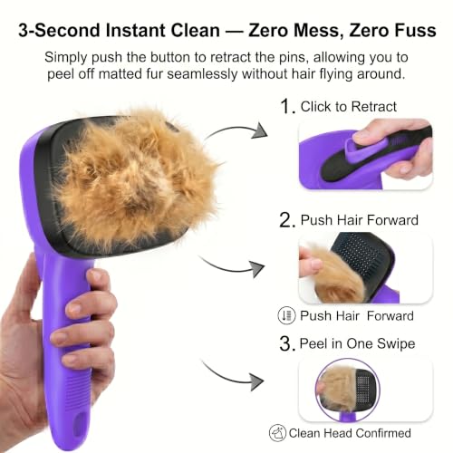 Image of Self Cleaning Slicker Brush for Dog Shedding & Deshedding Grooming | Fluff & Detangle Short Long Hair, Ideal for Dogs & Cats Heavy Dense Wavy Curly Coats to Easily Prevent Severe Matting at Home