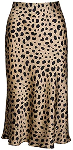 Leopard Print Skirt for Women Cheetah High Waist Silk Satin Elasticized Skirts S