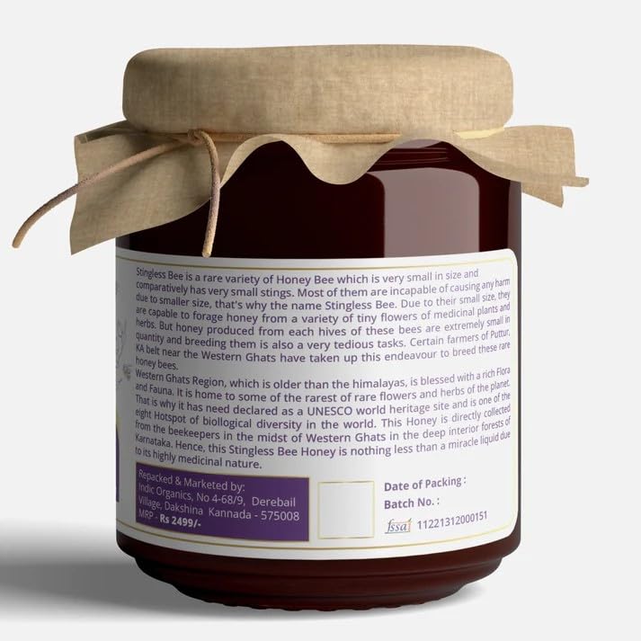 Image of Indic Organics Small Stingless Bee Raw Honey from Western Ghats | Wild-Flower, Unprocessed, Unheated & Unpasteurized | Produced by Small Stingless Bees | Cheruthen Honey (Small Stingless Bee Honey, 320 Gm)